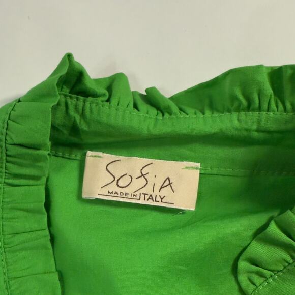Sofia Made in Italy Fleur Dress Apple Green Mini Puff Sleeve OS Cotton Blend - Picture 3 of 10